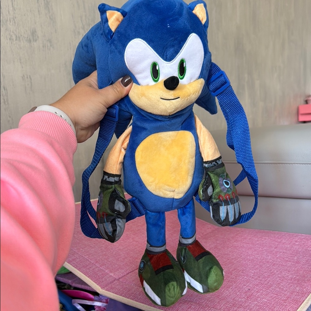 Blue Sonic the Hedgehog Plush Backpack